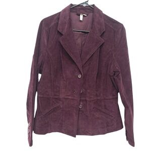 Corduroy Blazer L Tailored Button Front Burgundy Soft‎ Utility Minimalist Retro